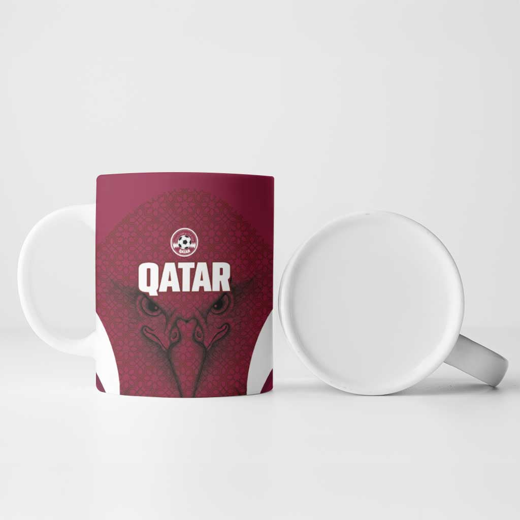 Custom Qatar Football Ceramic Mug Maroon Falcon Spirit Red Version - Wonder Print Shop