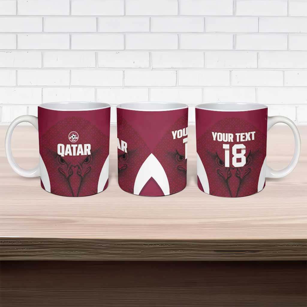 Custom Qatar Football Ceramic Mug Maroon Falcon Spirit Red Version - Wonder Print Shop