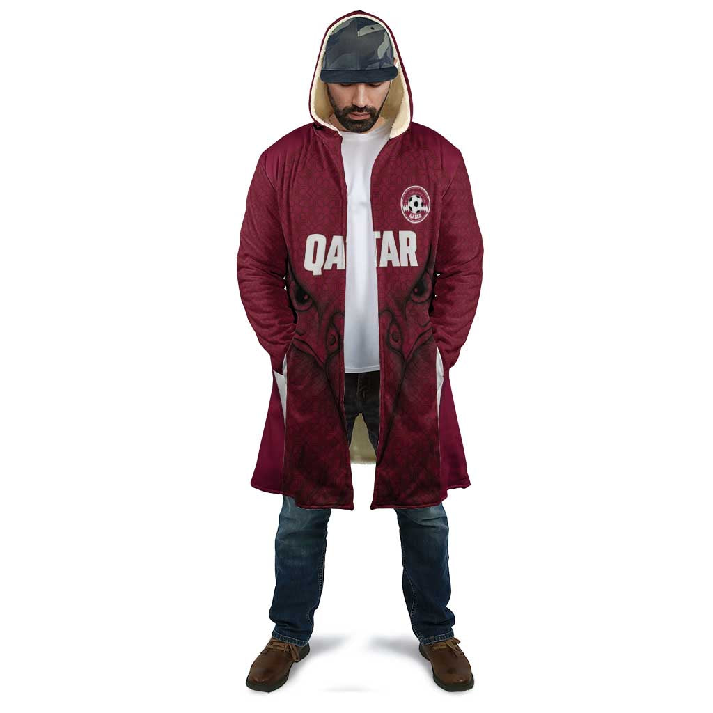 Custom Qatar Football Cloak Maroon Falcon Spirit Red Version - Wonder Print Shop