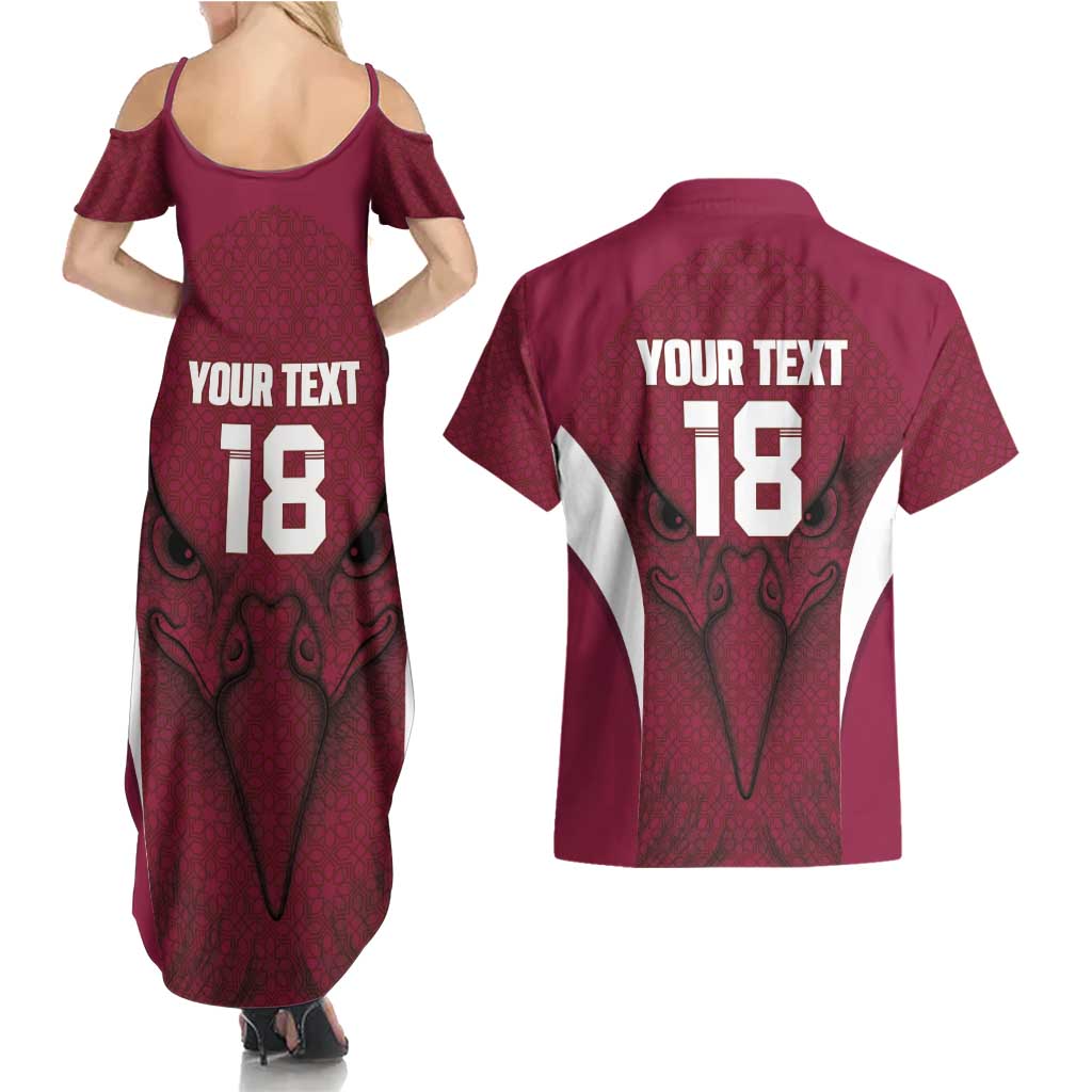 Custom Qatar Football Couples Matching Summer Maxi Dress and Hawaiian Shirt Maroon Falcon Spirit Red Version - Wonder Print Shop