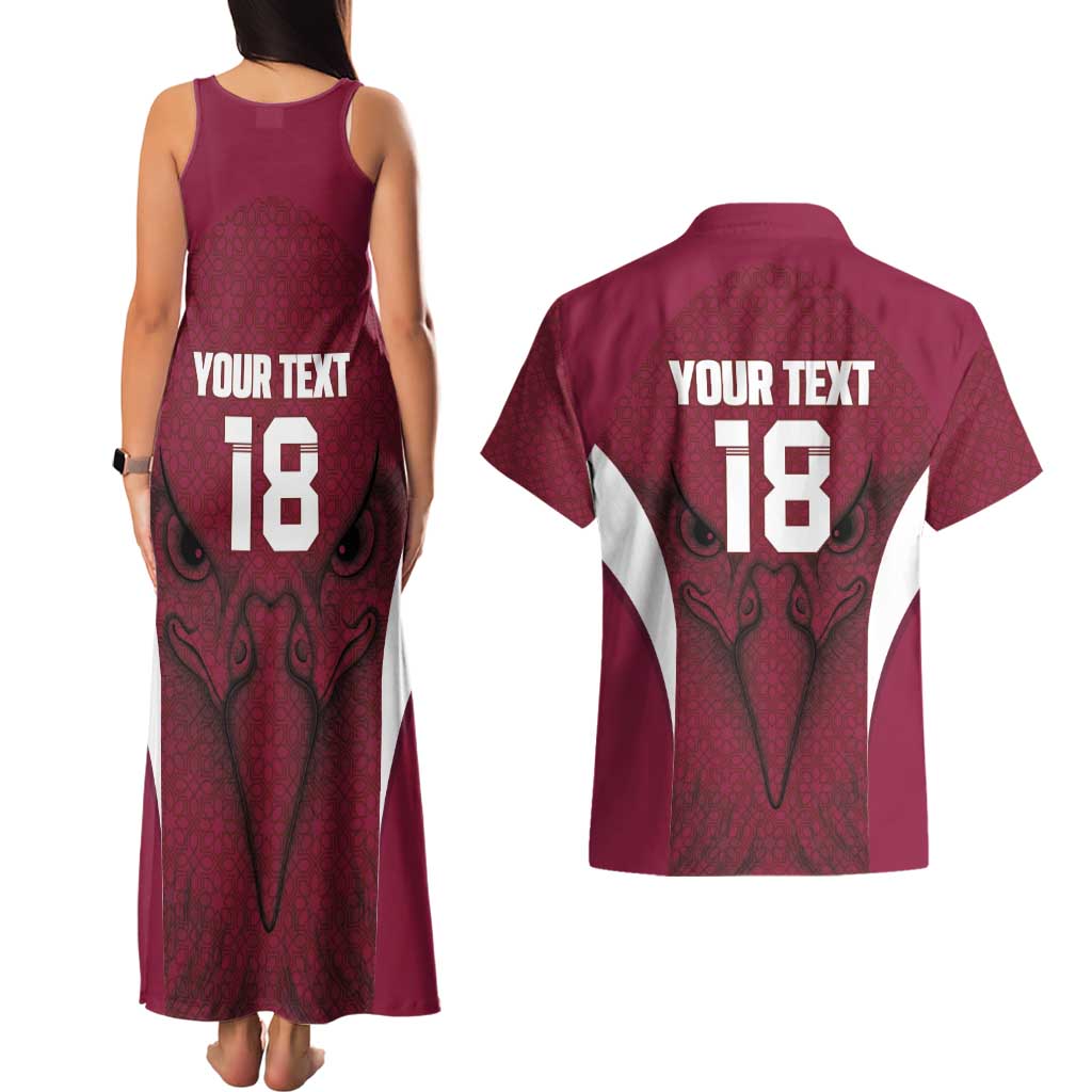 Custom Qatar Football Couples Matching Tank Maxi Dress and Hawaiian Shirt Maroon Falcon Spirit Red Version - Wonder Print Shop