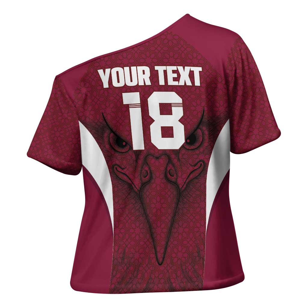 Custom Qatar Football Cross Shoulder Shirt Maroon Falcon Spirit Red Version - Wonder Print Shop