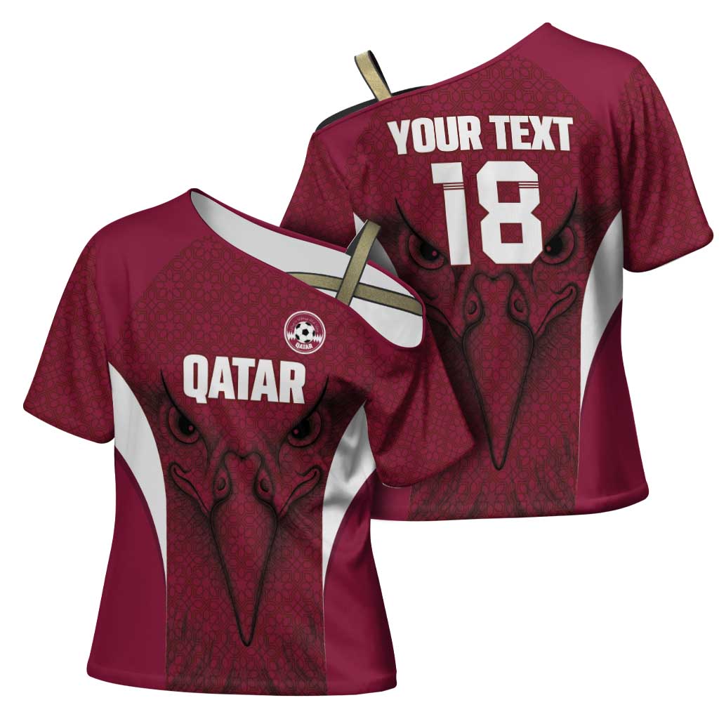Custom Qatar Football Cross Shoulder Shirt Maroon Falcon Spirit Red Version - Wonder Print Shop