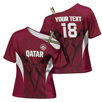 Custom Qatar Football Cross Shoulder Shirt Maroon Falcon Spirit Red Version - Wonder Print Shop