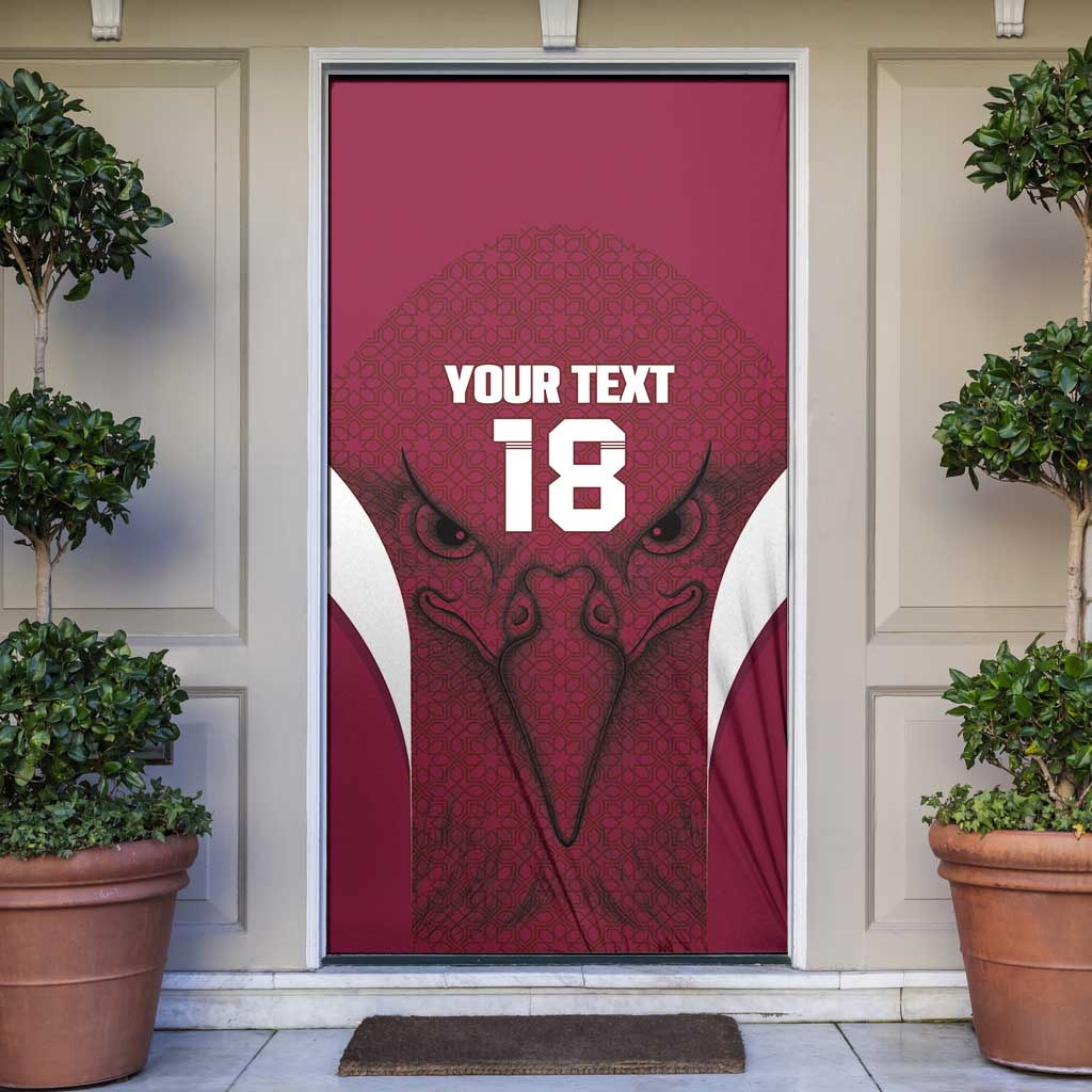 Custom Qatar Football Door Cover Maroon Falcon Spirit Red Version - Wonder Print Shop