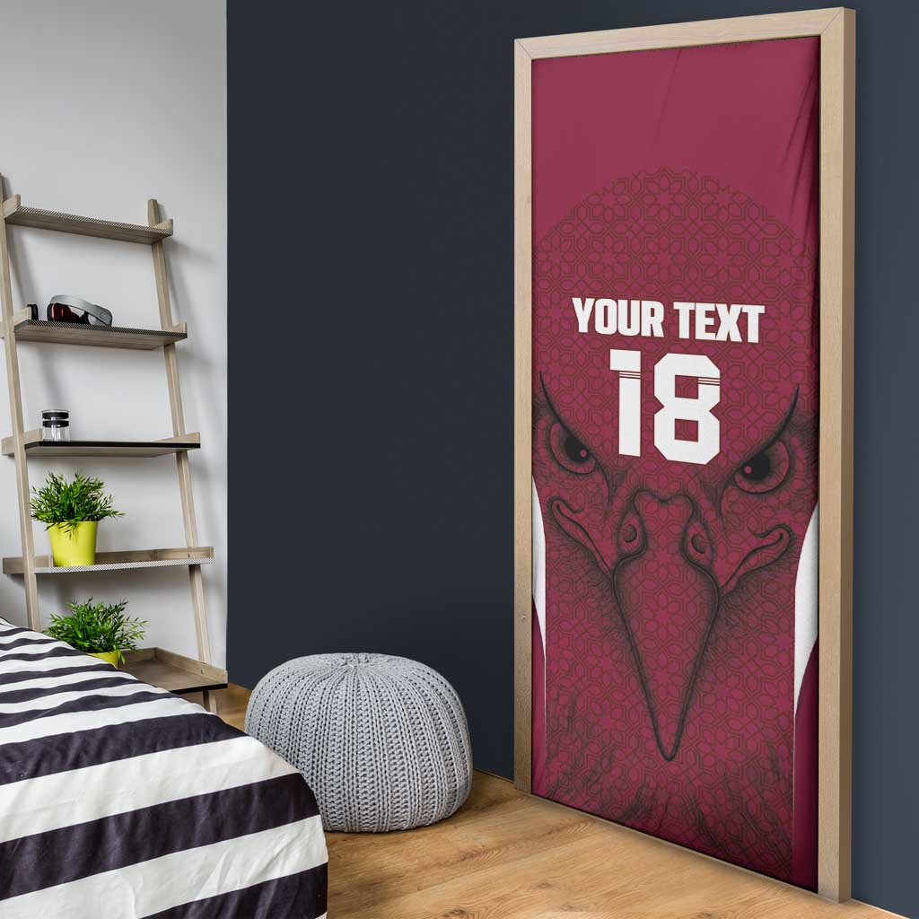 Custom Qatar Football Door Cover Maroon Falcon Spirit Red Version - Wonder Print Shop