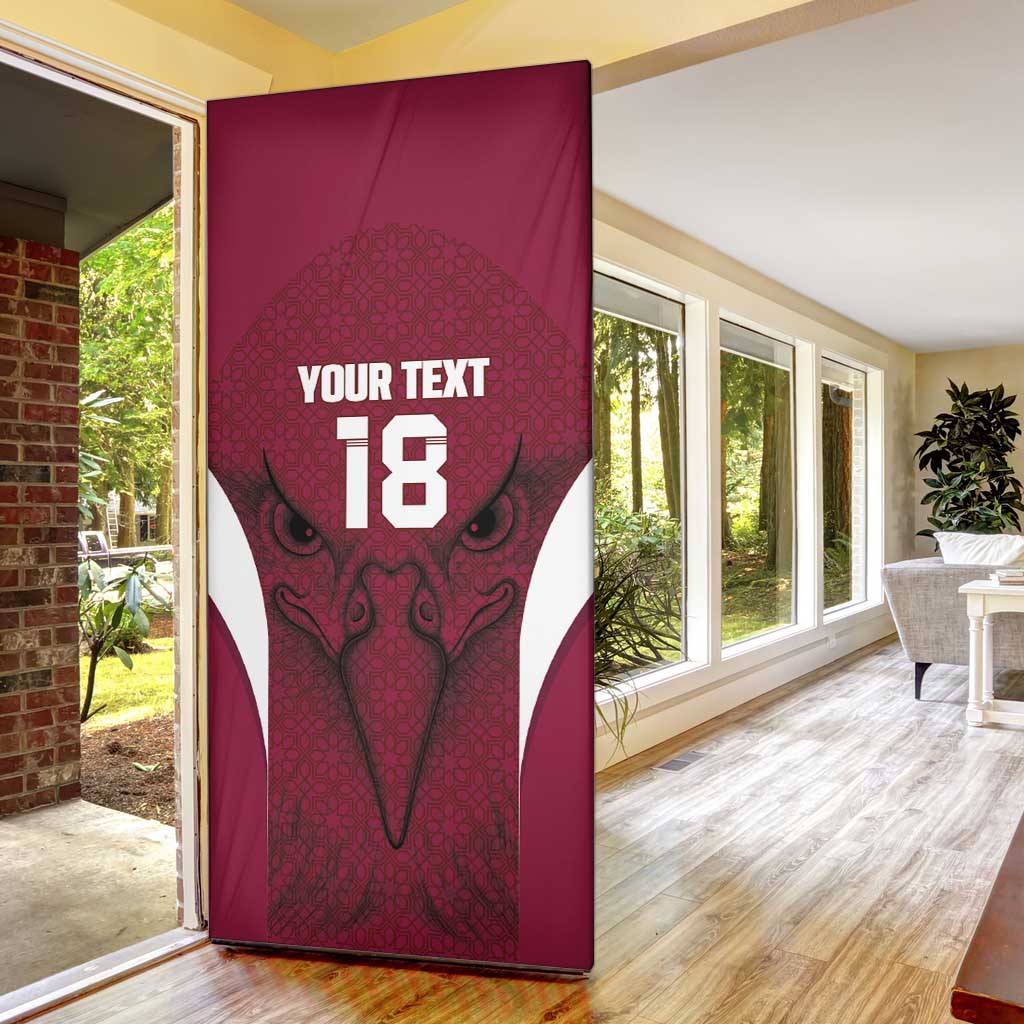 Custom Qatar Football Door Cover Maroon Falcon Spirit Red Version - Wonder Print Shop