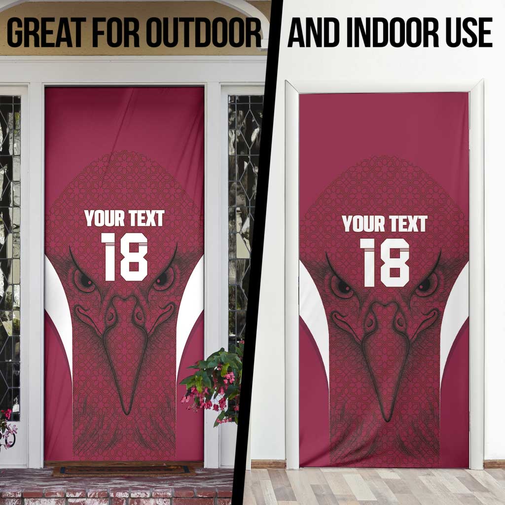 Custom Qatar Football Door Cover Maroon Falcon Spirit Red Version - Wonder Print Shop