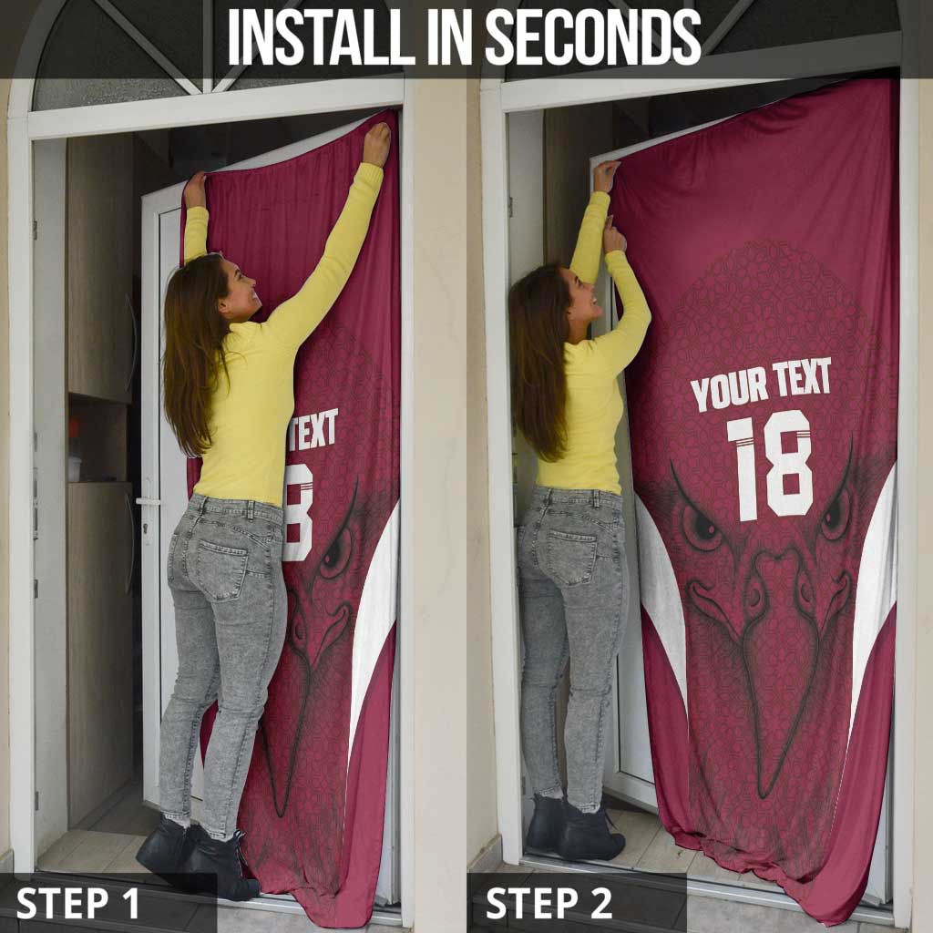 Custom Qatar Football Door Cover Maroon Falcon Spirit Red Version - Wonder Print Shop