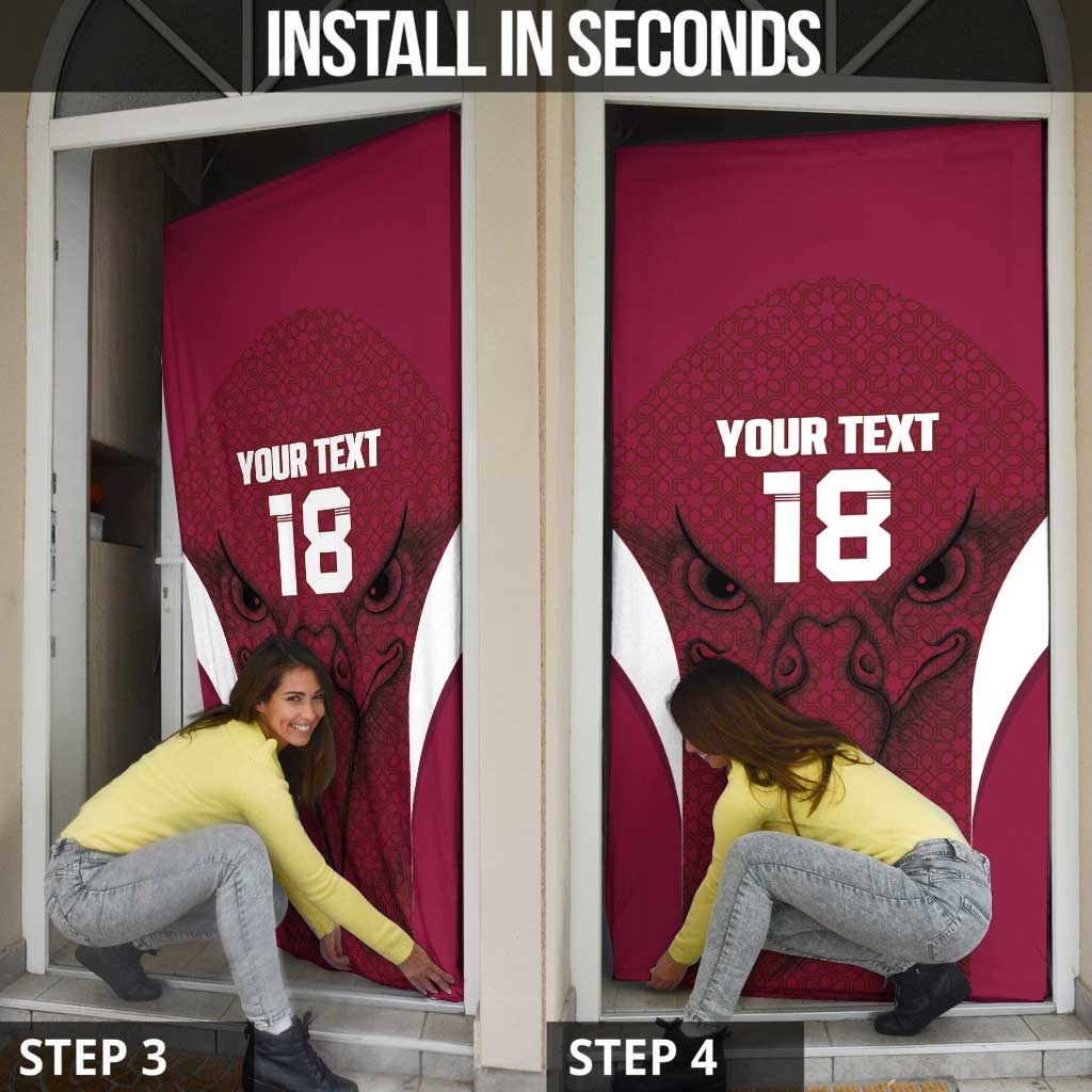 Custom Qatar Football Door Cover Maroon Falcon Spirit Red Version - Wonder Print Shop