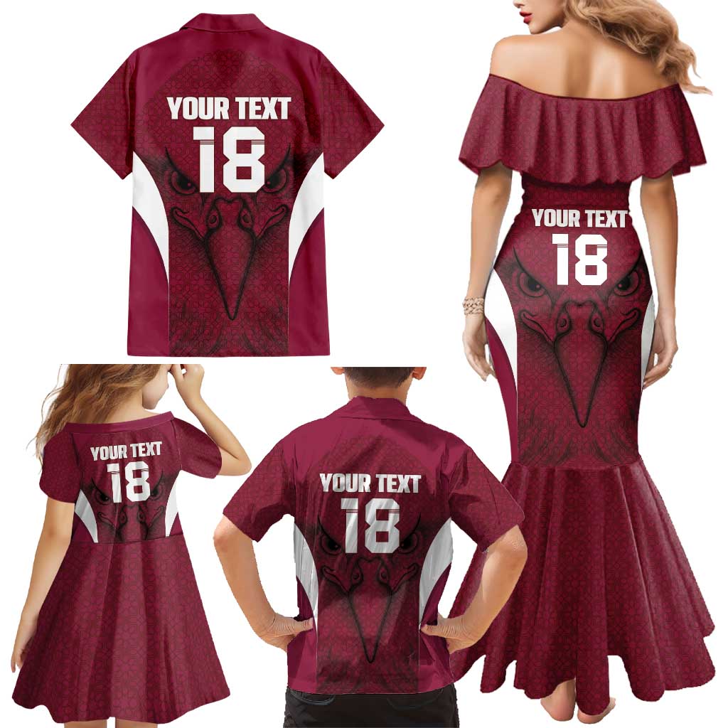 Custom Qatar Football Family Matching Mermaid Dress and Hawaiian Shirt Maroon Falcon Spirit Red Version - Wonder Print Shop