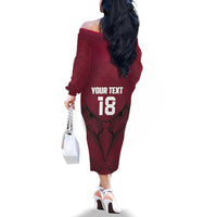 Custom Qatar Football Family Matching Off The Shoulder Long Sleeve Dress and Hawaiian Shirt Maroon Falcon Spirit Red Version - Wonder Print Shop