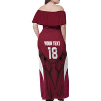 Custom Qatar Football Family Matching Off Shoulder Maxi Dress and Hawaiian Shirt Maroon Falcon Spirit Red Version - Wonder Print Shop
