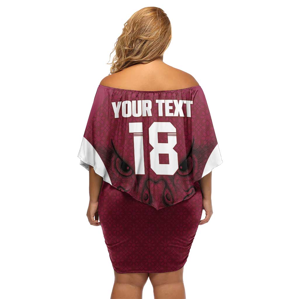 Custom Qatar Football Family Matching Off Shoulder Short Dress and Hawaiian Shirt Maroon Falcon Spirit Red Version - Wonder Print Shop