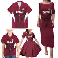 Custom Qatar Football Family Matching Puletasi and Hawaiian Shirt Maroon Falcon Spirit Red Version - Wonder Print Shop