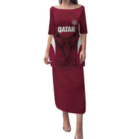Custom Qatar Football Family Matching Puletasi and Hawaiian Shirt Maroon Falcon Spirit Red Version - Wonder Print Shop