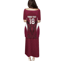 Custom Qatar Football Family Matching Puletasi and Hawaiian Shirt Maroon Falcon Spirit Red Version - Wonder Print Shop