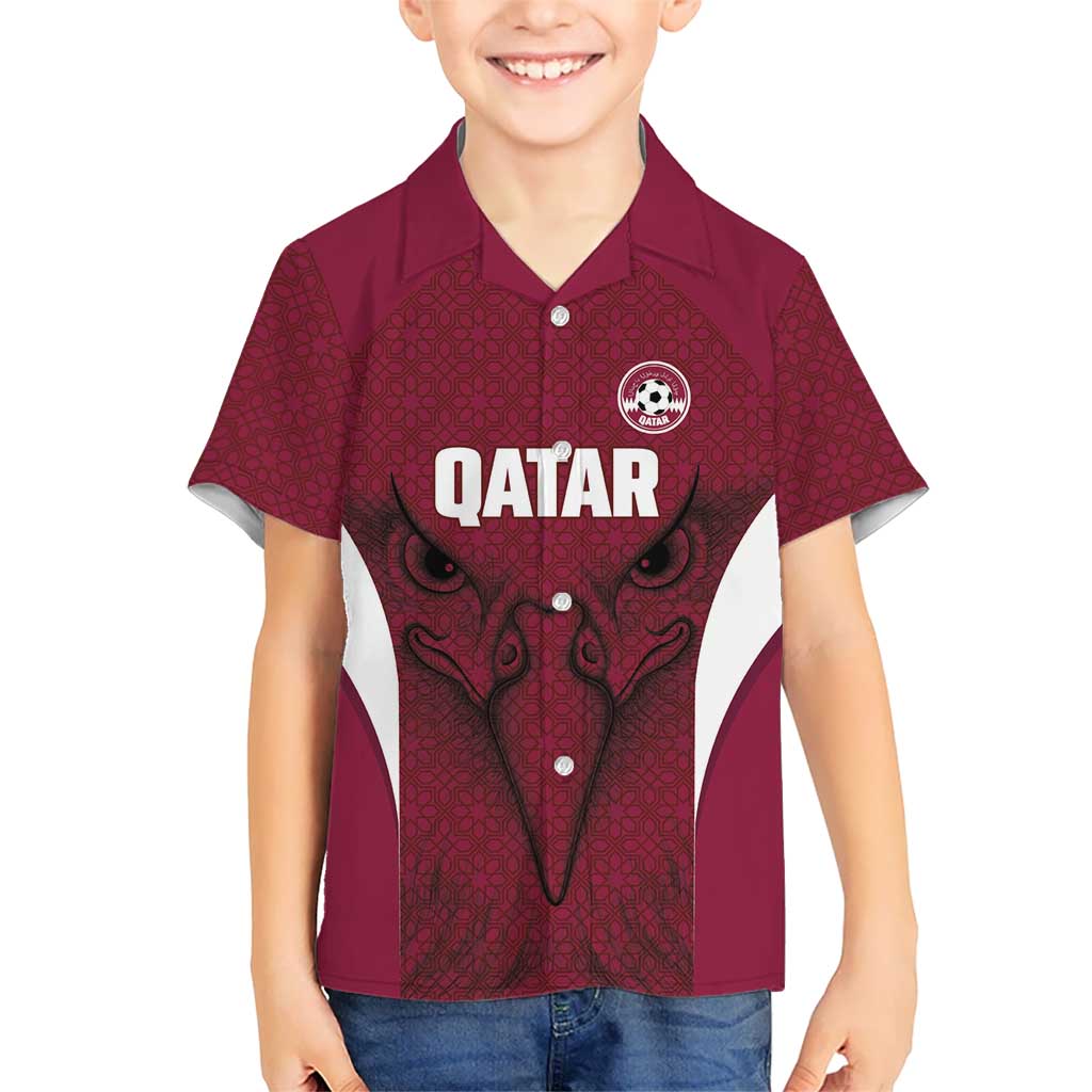 Custom Qatar Football Family Matching Puletasi and Hawaiian Shirt Maroon Falcon Spirit Red Version - Wonder Print Shop