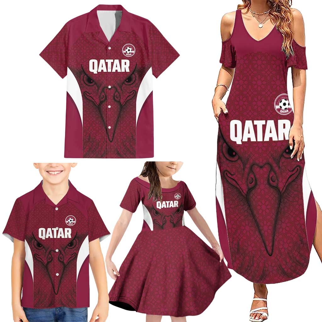Custom Qatar Football Family Matching Summer Maxi Dress and Hawaiian Shirt Maroon Falcon Spirit Red Version - Wonder Print Shop