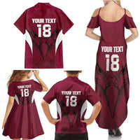 Custom Qatar Football Family Matching Summer Maxi Dress and Hawaiian Shirt Maroon Falcon Spirit Red Version - Wonder Print Shop