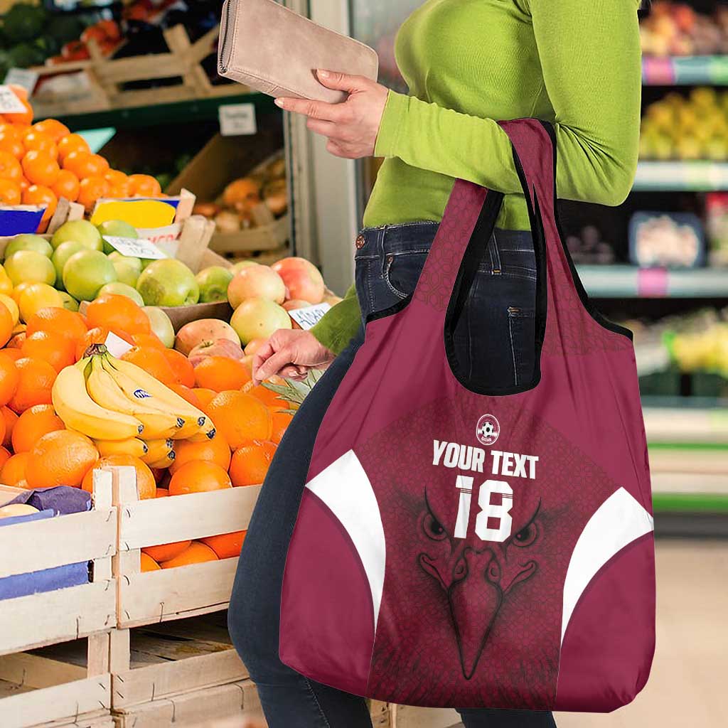 Custom Qatar Football Grocery Bag Maroon Falcon Spirit Red Version - Wonder Print Shop