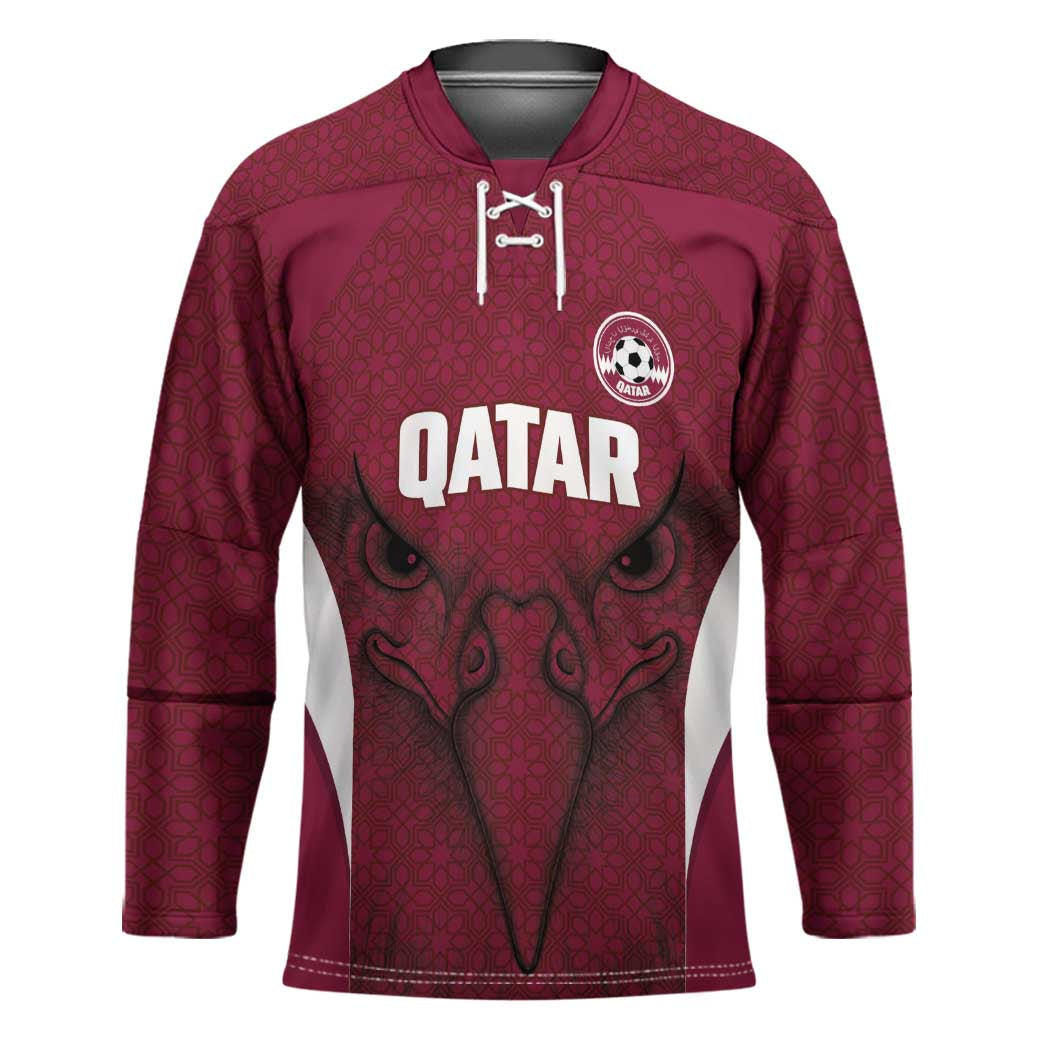Custom Qatar Football Hockey Jersey Maroon Falcon Spirit Red Version - Wonder Print Shop
