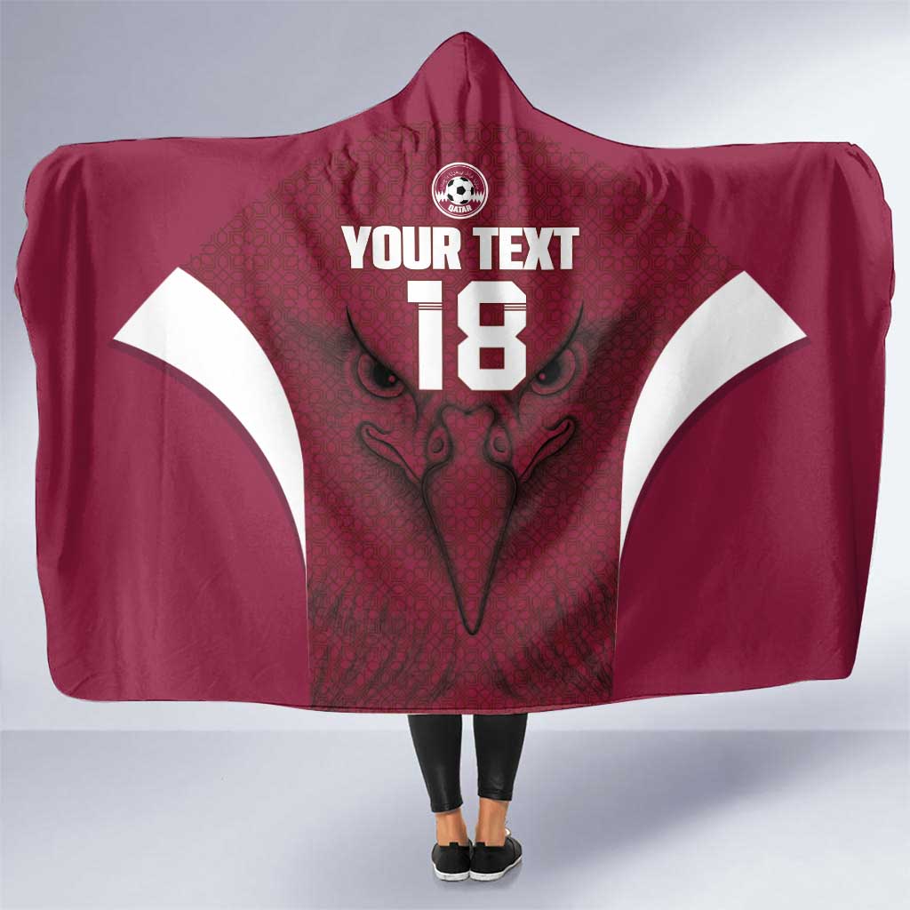 Custom Qatar Football Hooded Blanket Maroon Falcon Spirit Red Version - Wonder Print Shop