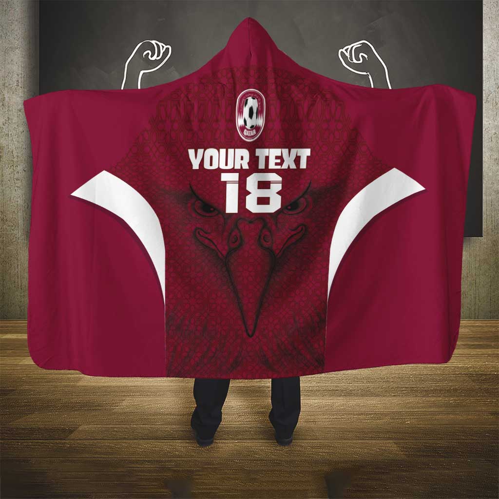 Custom Qatar Football Hooded Blanket Maroon Falcon Spirit Red Version - Wonder Print Shop