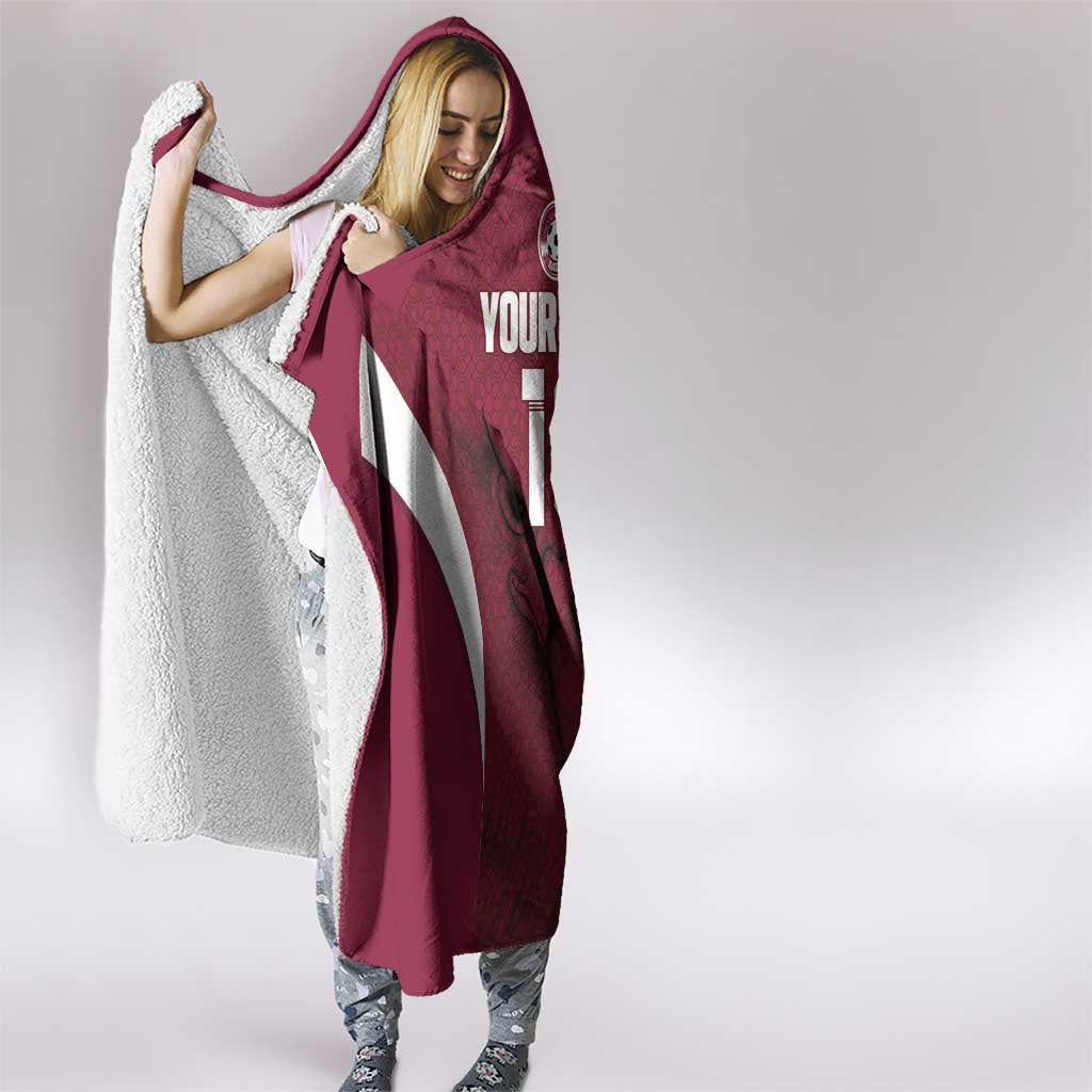 Custom Qatar Football Hooded Blanket Maroon Falcon Spirit Red Version - Wonder Print Shop