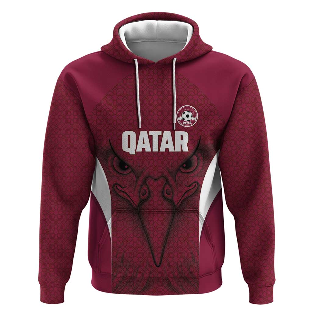 Custom Qatar Football Hoodie Maroon Falcon Spirit Red Version - Wonder Print Shop