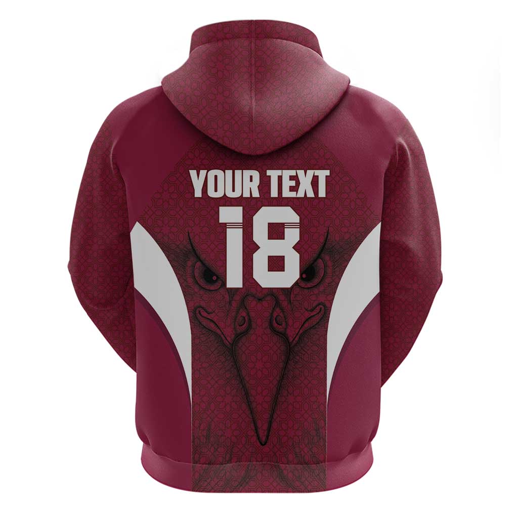Custom Qatar Football Hoodie Maroon Falcon Spirit Red Version - Wonder Print Shop