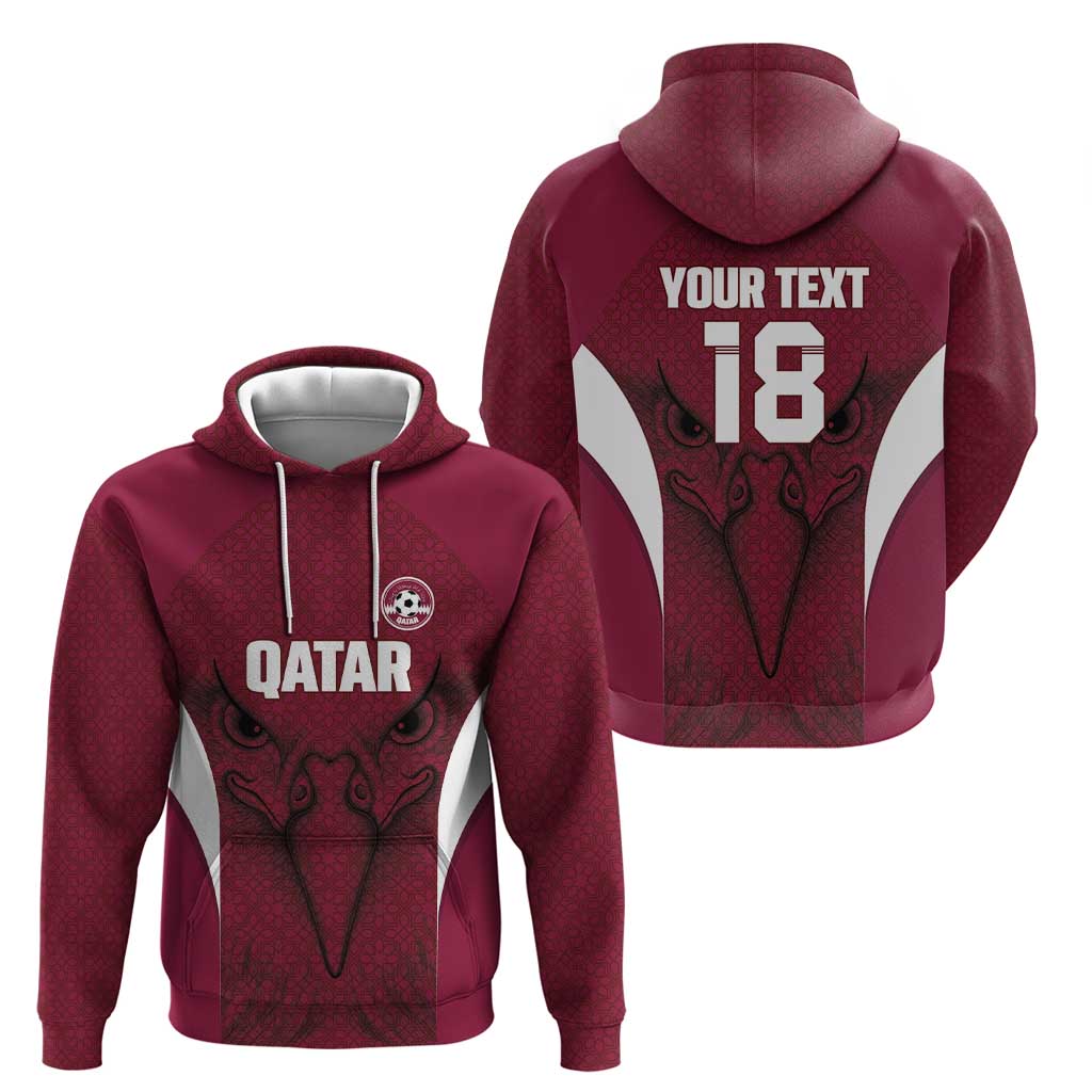 Custom Qatar Football Hoodie Maroon Falcon Spirit Red Version - Wonder Print Shop