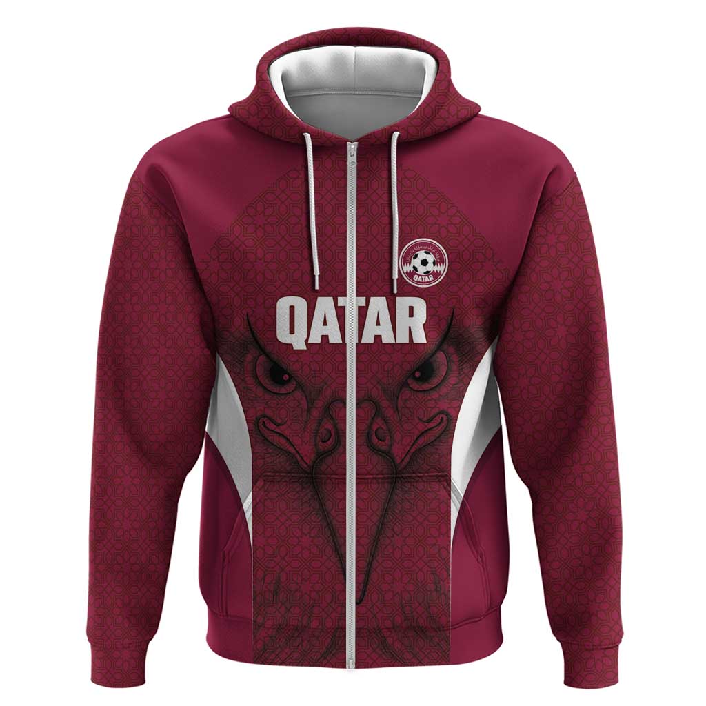 Custom Qatar Football Hoodie Maroon Falcon Spirit Red Version - Wonder Print Shop