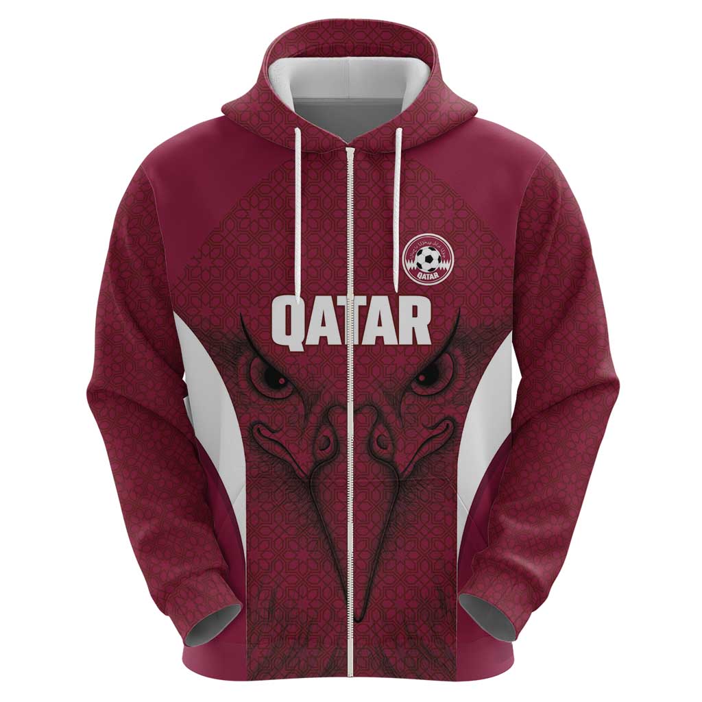 Custom Qatar Football Hoodie Maroon Falcon Spirit Red Version - Wonder Print Shop