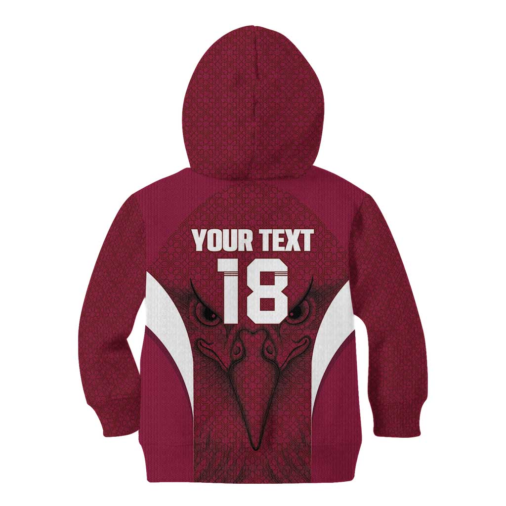Custom Qatar Football Kid Hoodie Maroon Falcon Spirit Red Version - Wonder Print Shop