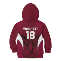 Custom Qatar Football Kid Hoodie Maroon Falcon Spirit Red Version - Wonder Print Shop