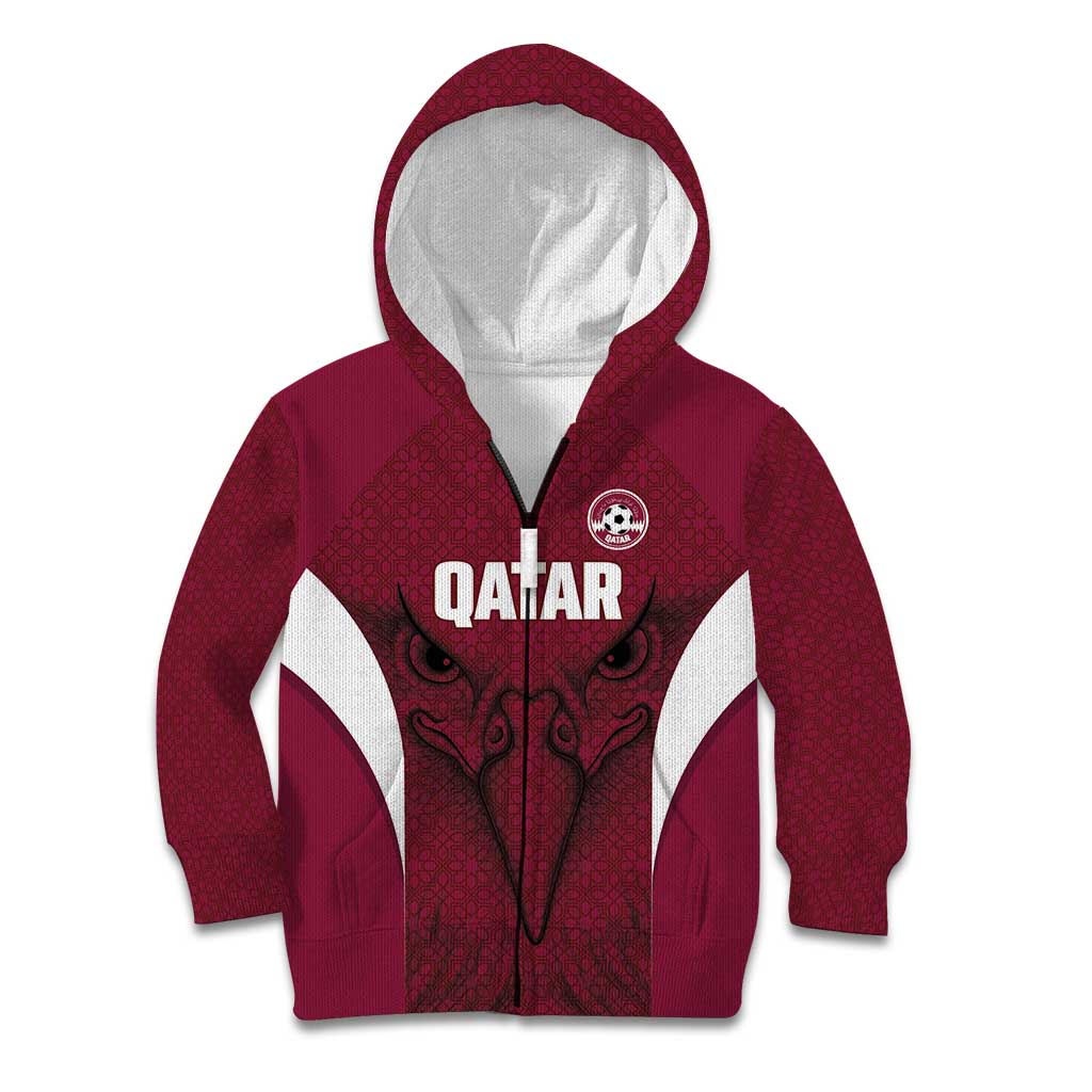 Custom Qatar Football Kid Hoodie Maroon Falcon Spirit Red Version - Wonder Print Shop