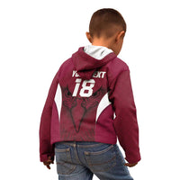 Custom Qatar Football Kid Hoodie Maroon Falcon Spirit Red Version - Wonder Print Shop