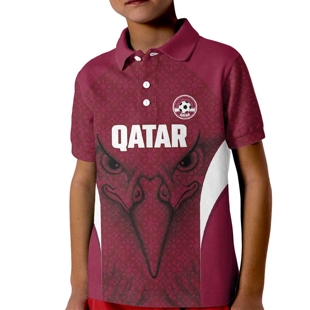 Custom Qatar Football Kid Polo Shirt Maroon Falcon Spirit Red Version - Wonder Print Shop