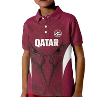 Custom Qatar Football Kid Polo Shirt Maroon Falcon Spirit Red Version - Wonder Print Shop