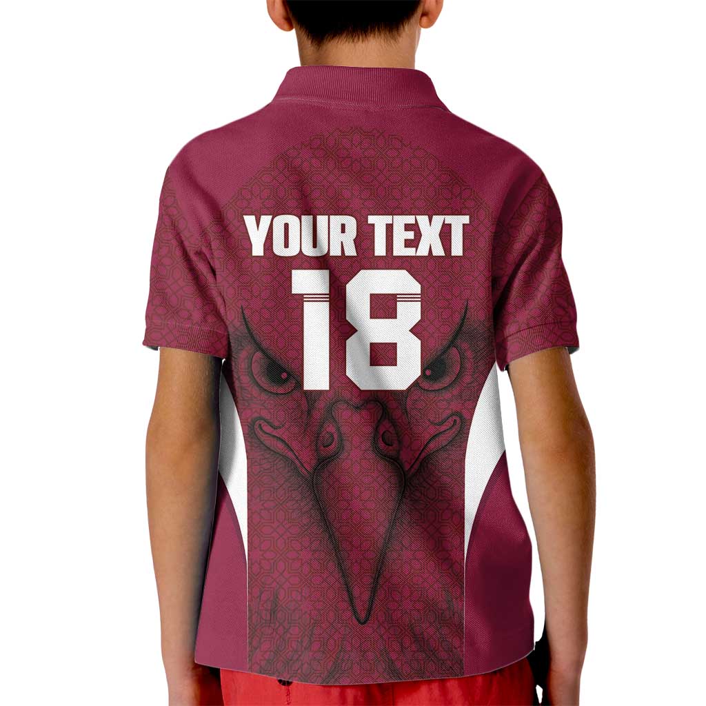 Custom Qatar Football Kid Polo Shirt Maroon Falcon Spirit Red Version - Wonder Print Shop