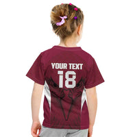 Custom Qatar Football Kid T Shirt Maroon Falcon Spirit Red Version - Wonder Print Shop