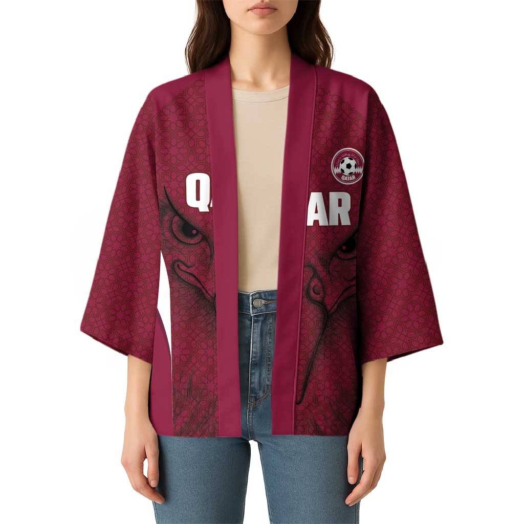 Custom Qatar Football Kimono Maroon Falcon Spirit Red Version - Wonder Print Shop