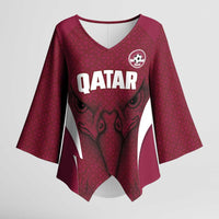 Custom Qatar Football Kimono Sleeve Blouse Maroon Falcon Spirit Red Version - Wonder Print Shop