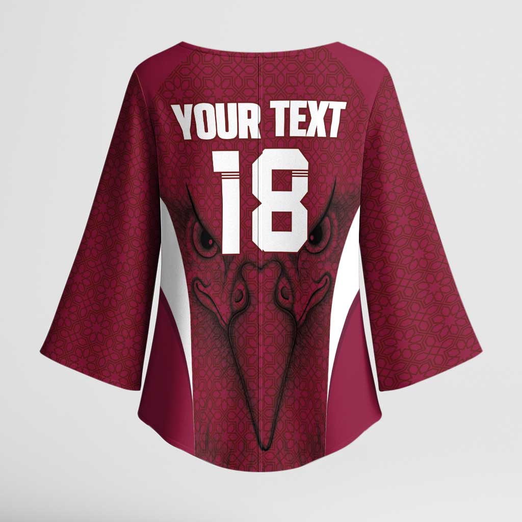 Custom Qatar Football Kimono Sleeve Blouse Maroon Falcon Spirit Red Version - Wonder Print Shop
