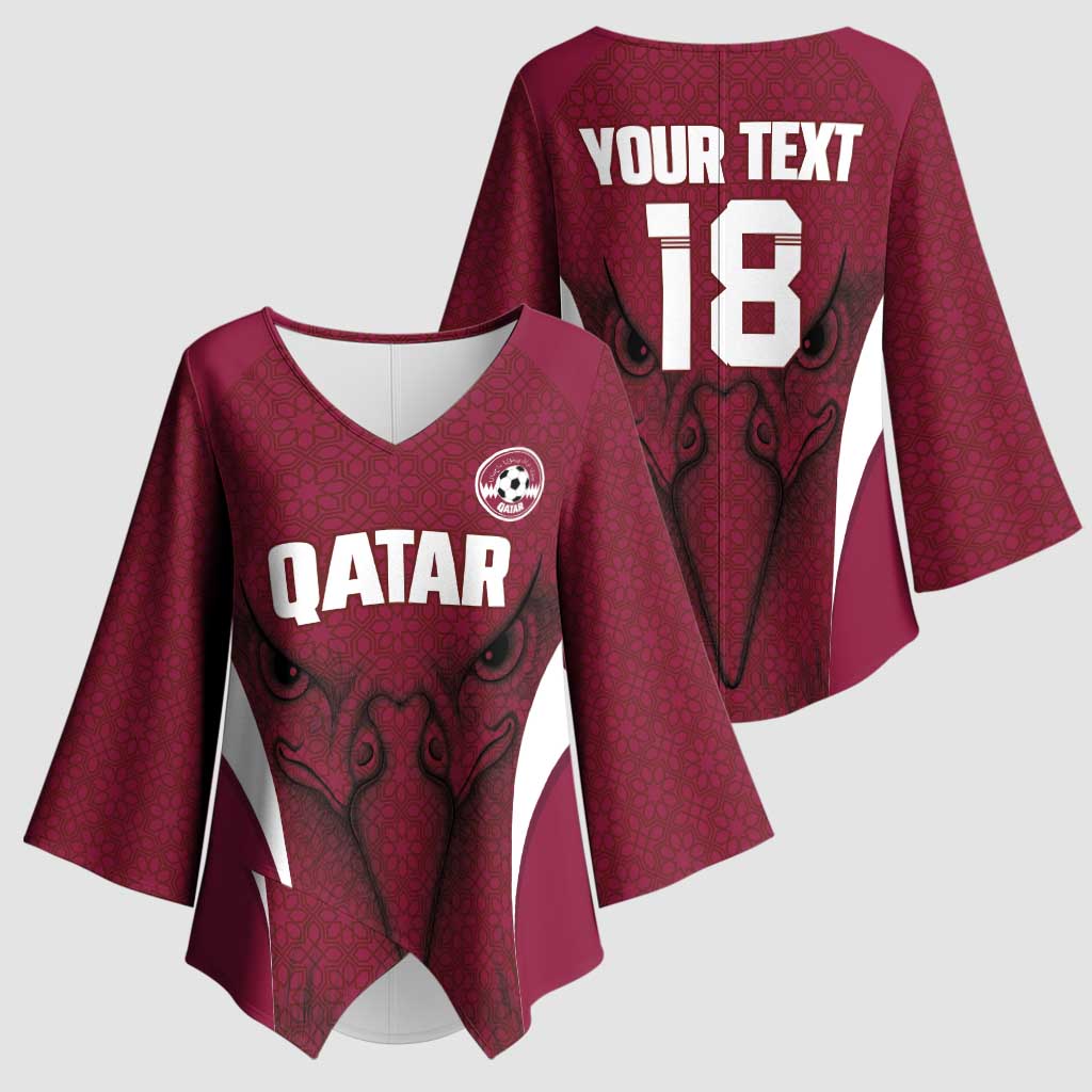 Custom Qatar Football Kimono Sleeve Blouse Maroon Falcon Spirit Red Version - Wonder Print Shop