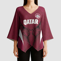 Custom Qatar Football Kimono Sleeve Blouse Maroon Falcon Spirit Red Version - Wonder Print Shop