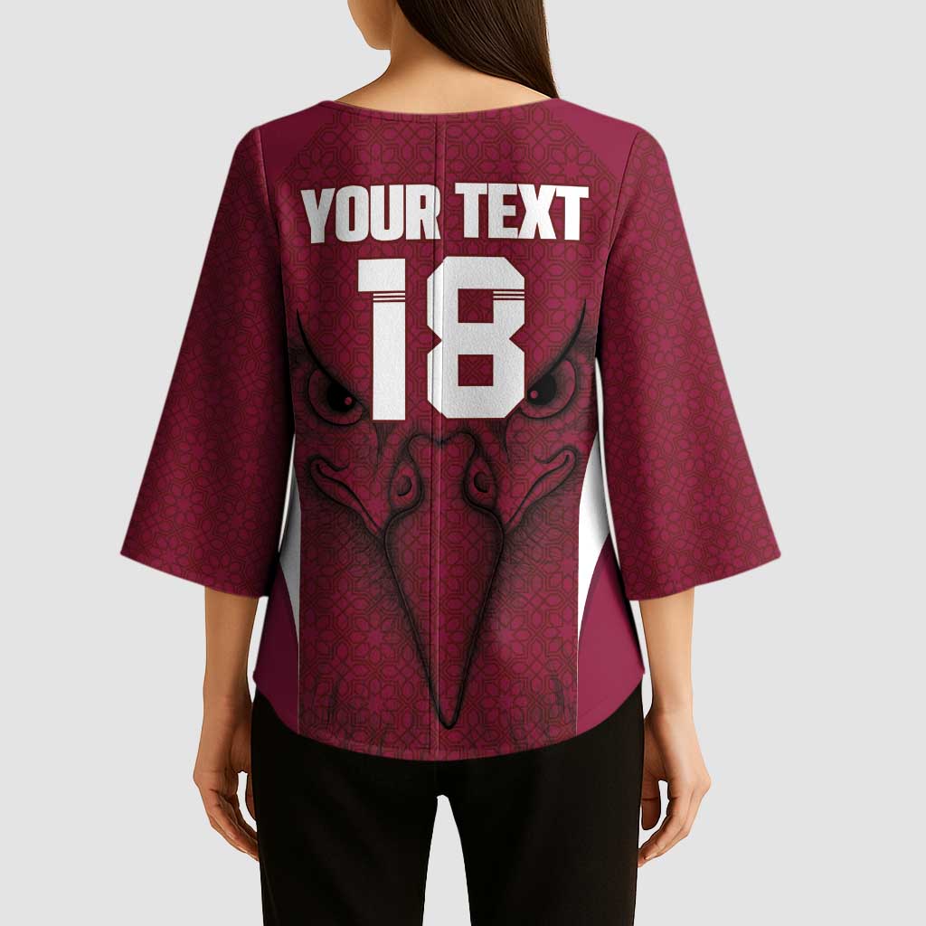 Custom Qatar Football Kimono Sleeve Blouse Maroon Falcon Spirit Red Version - Wonder Print Shop