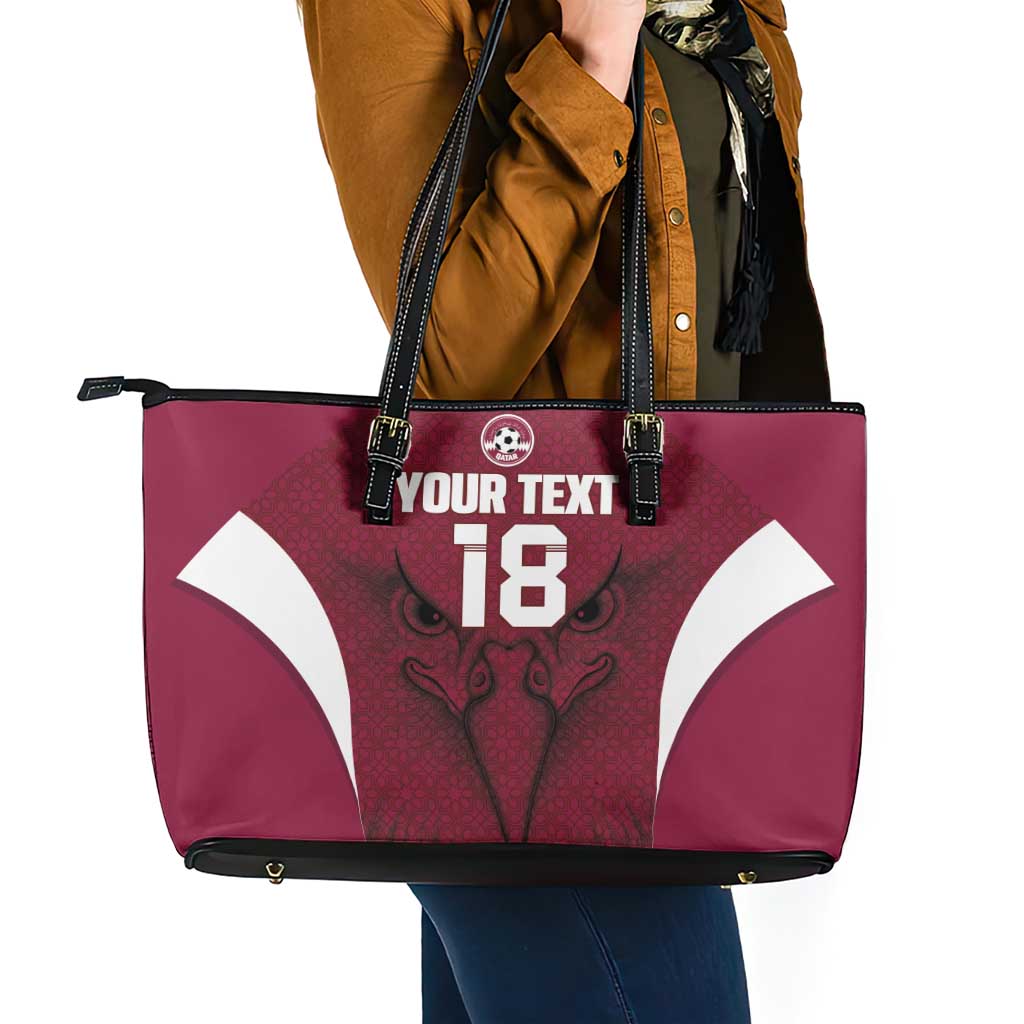 Custom Qatar Football Leather Tote Bag Maroon Falcon Spirit Red Version - Wonder Print Shop