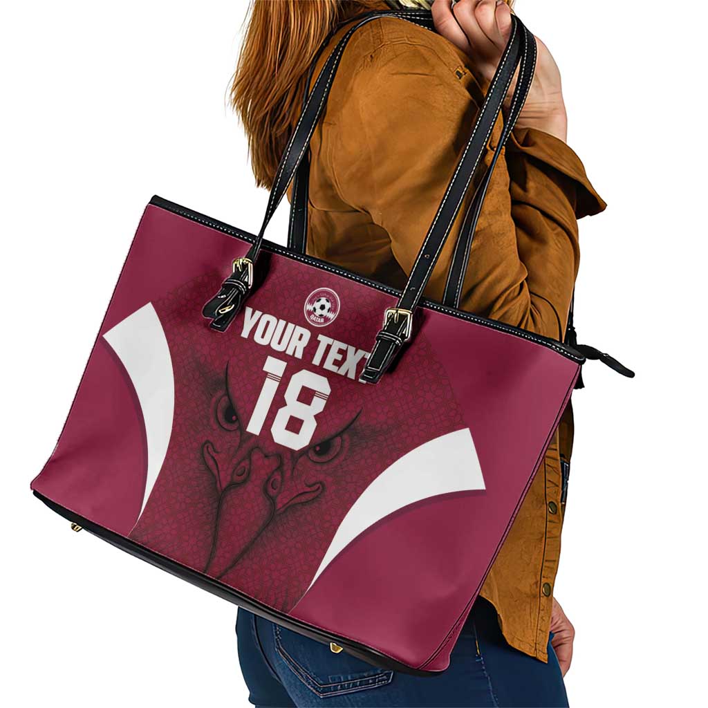 Custom Qatar Football Leather Tote Bag Maroon Falcon Spirit Red Version - Wonder Print Shop
